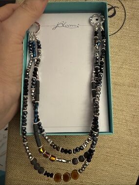 bloom Ebony Silver Black Multi-Strand Beaded Necklace Trendy Fashion Jewelry